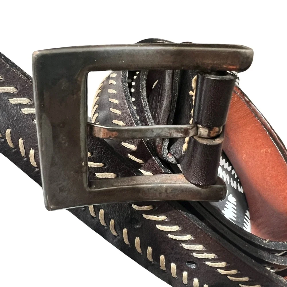Trafalgar Mens Leather Belt Brown Stitched Casual Silver‎ Buckle Size 38